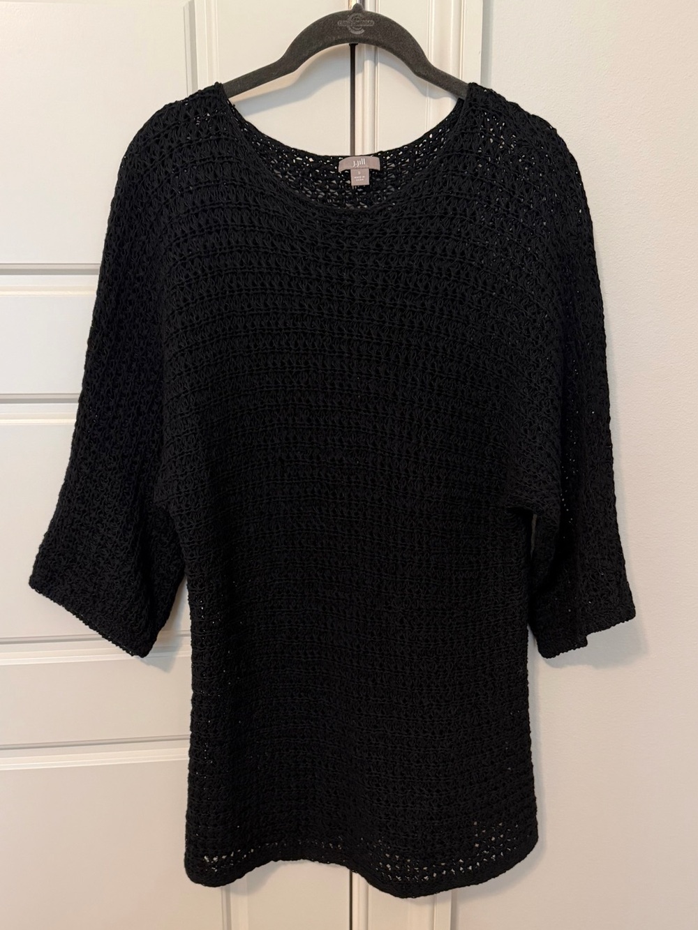 J. Jill Black Open-Knit Scoop Neck Sweater